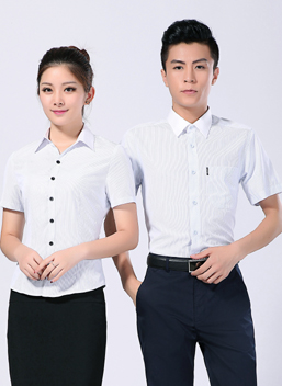 2022新款男女商务工作服短袖白色条纹衬衣-300A-301B-乐好英超